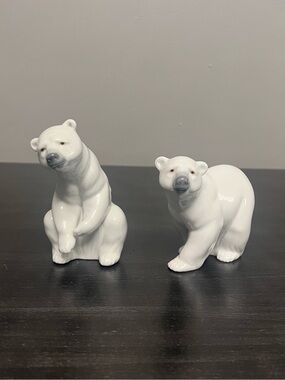 VTG Lladro Polar Bear Figurines #1207 Attentive #1208 Resting Pair Spain Retired